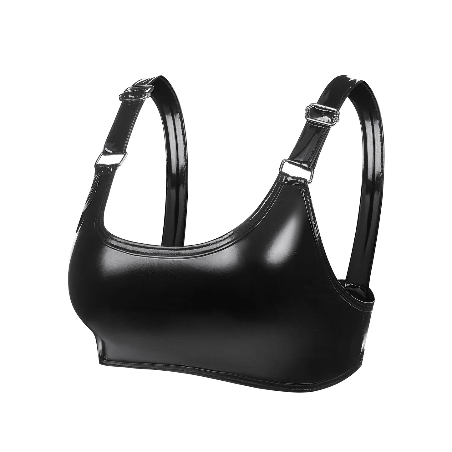 Women's Wetlook Faux Leather Bra Sexy Wire-Free No-Pad Brassiere Top Lingerie Pole Dancing Costume Rave Clubwear Nightwear
