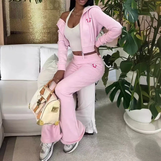 STYLISH LADY Letter Printed 2 Piece Set Long Sleeve Zipper Hooded Sweatshirt and Pant Suits 2025 Spring Casual Street Tracksuits