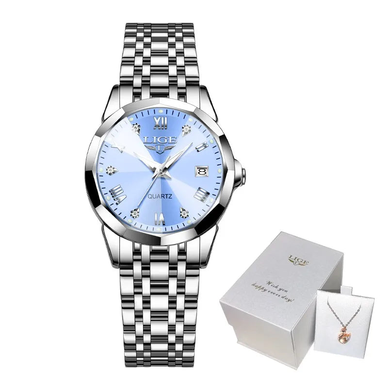 LIGE Elegant Ultrathin Nordic Simple Style Quartz Movement ladies Wristwatch Fashion Stainless Steel Bracelet Belt Watch
