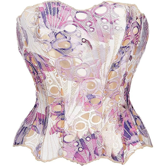 Lace double-layer corset palace style ins-inspired print body-shaping garment multi-colored sexy slim-fitting