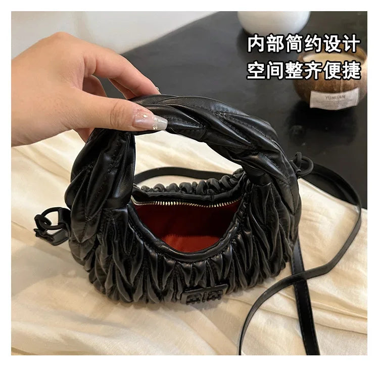 2025 New! Women's Niche Pleated Dumpling Bag – Mini Portable, Summer Trendy, Lightweight Fabric & Easy-Carry Messenger