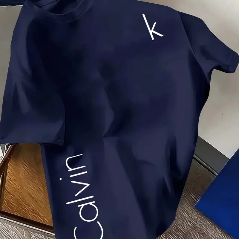 The latest CK letter creative mesh round-neck T-shirt with a fashionable positioning and printing in 2025 is a quick-drying garm