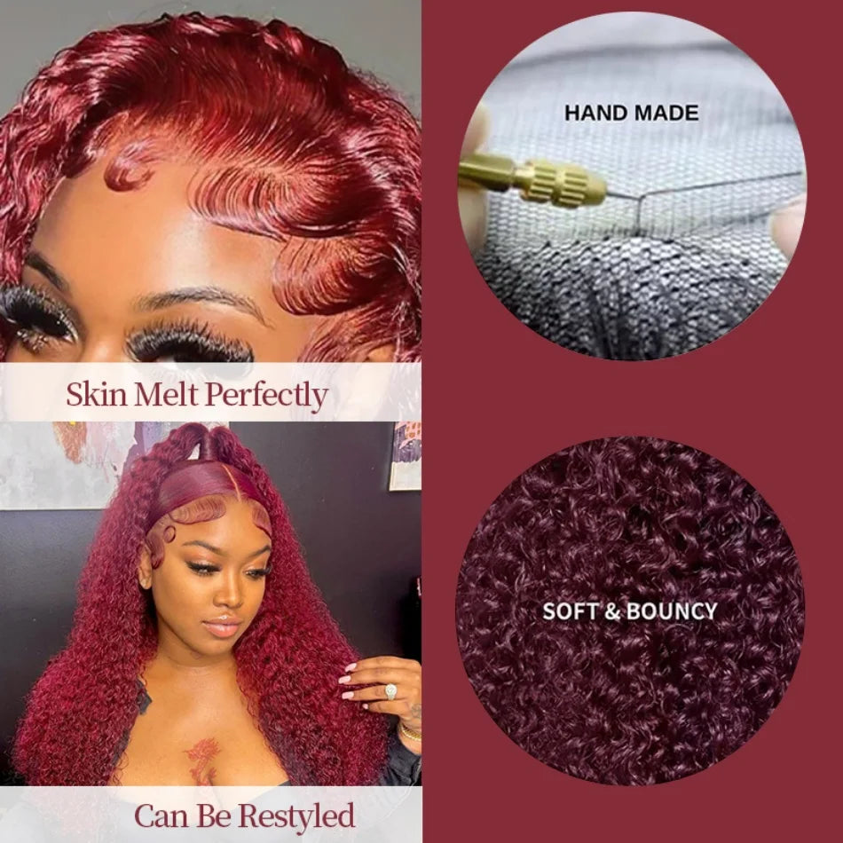 Wet And Wavy 99j Lace Frontal Wig Human Hair Burgundy 13x6 Hd Lace Frontal Human Hair Wig Red Curly Lace Front Human Hair Wigs