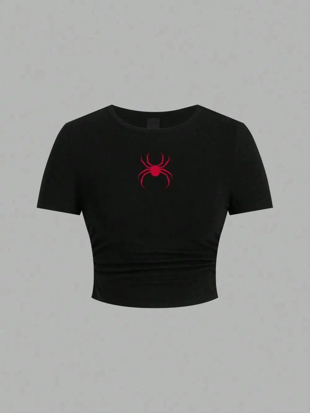 Simple Red Spider Printing Crop Tops Summer Street Fashion Women's Slim-fit T-Shirt Comfortable Soft High Elastic Female Clothes