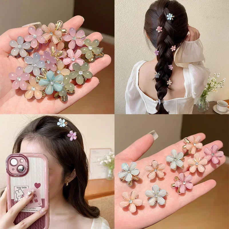 1/10pcs Cute Mini Flower Hairclip Claws Women Girls Colorful Opal Hairpins Sweet Small Barrettes Accessories