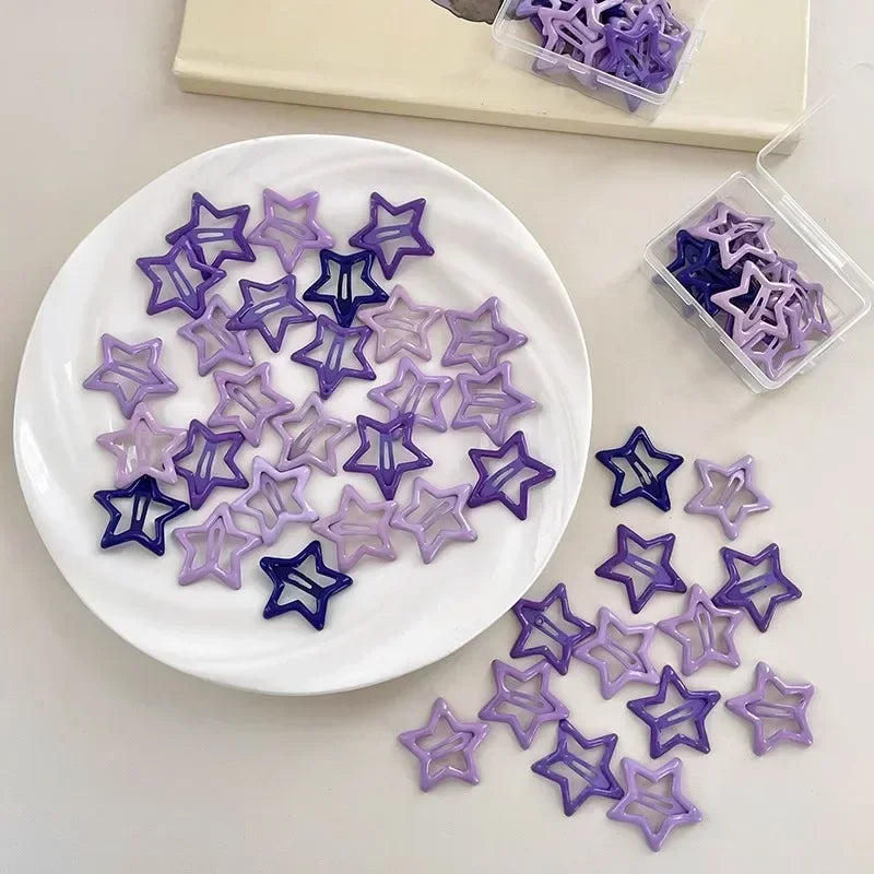 10/50pcs Colorful Kawaii Star Barrettes Y2K Sweet Girls BB Solid Star Hairclips Metal Snap Clip, Hair Jewelry Gifts