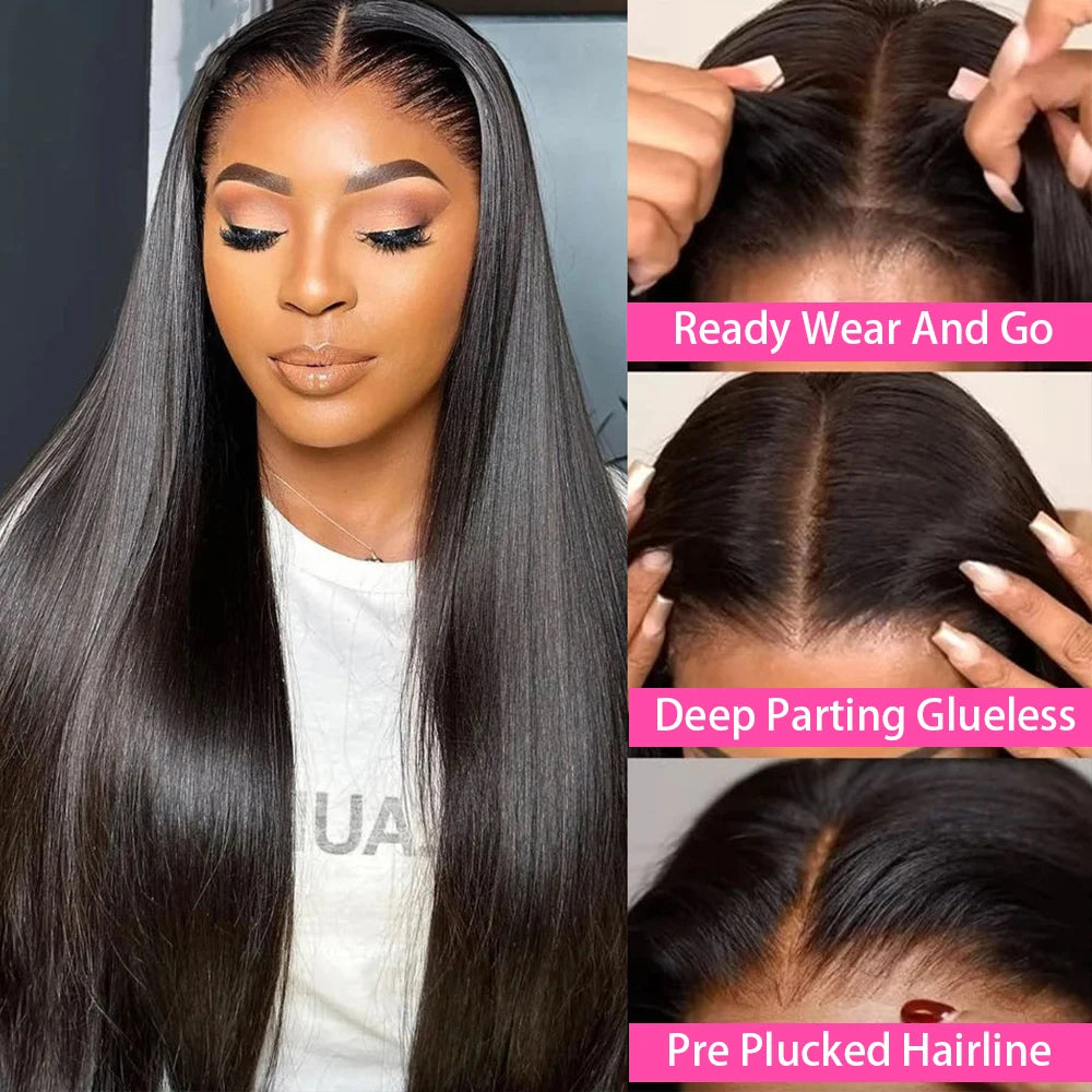 Pre Cut No Glue 4x6 Bone Straight Glueless Wig Human Hair 5x5 Ready To Wear Brazilian Lace Front Wigs For Women Preplucked Bling