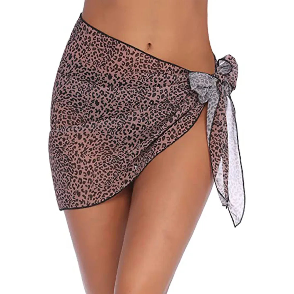 Summer Bikini Wrap Sheer Coverups Set Women Print Short Sarongs Swimsuit Beach Short Skirt Chiffon Scarf Cover Ups for Swimwear
