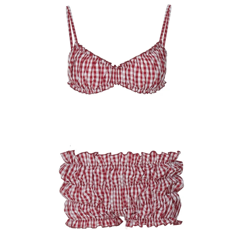 Weird Puss Stripe Women 2 Piece Set Beach Vacation Elastic Camisole+Ruched Shorts Matching Clubwear Midnight Summer Swimsuit