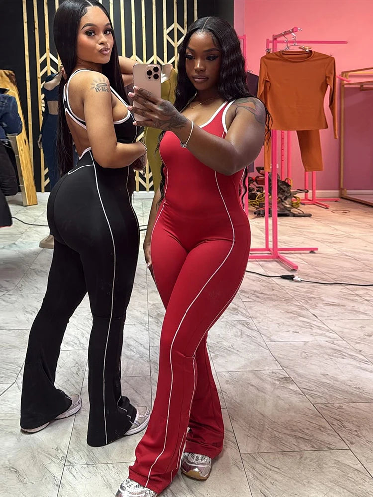 Weird Puss Sporty, lady's Jumpsuits Fitness Casual Summer O-neck Sleeveless Skinny Overalls Active Workou Overall