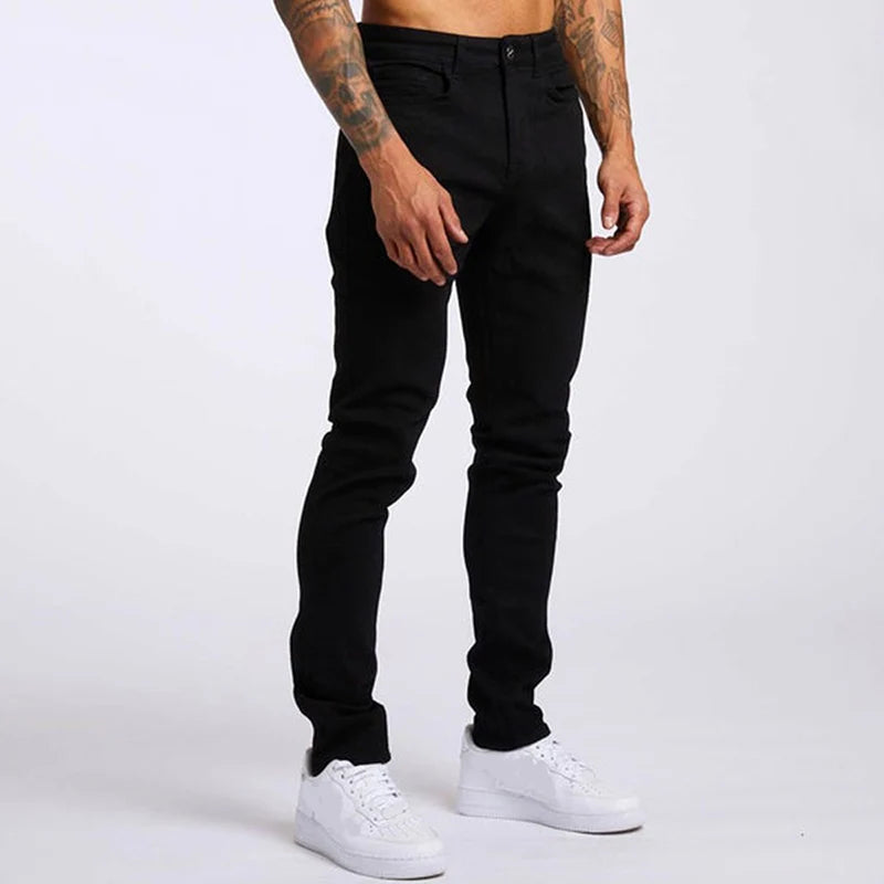 Jeans Elastic Skinny Solid Color Stretch Pencil Pants Slim Fit Denim Jeans Jogging Streetwear Cowboy Casual Trousers Blck, mens jeans