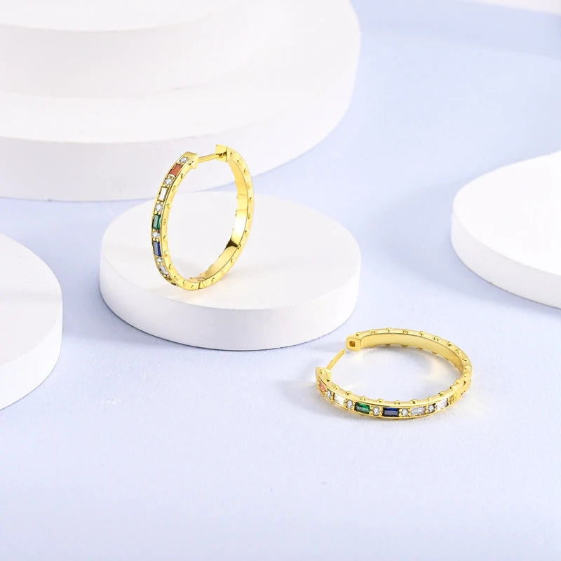 Fashion Gold ladies Hoop Earring 925 Sterling Silver Sparkling Zircon Round Ear Stud Earrings Fine Jewelry Lover Anniversary Gift