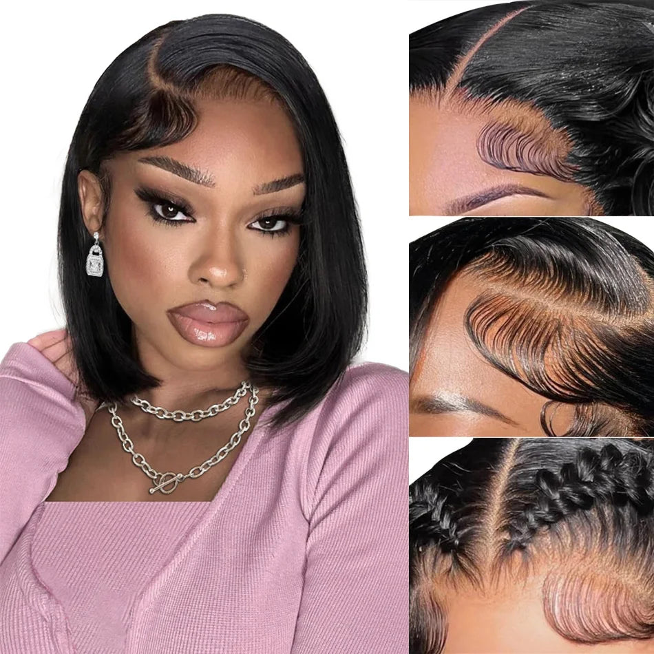 Bob Wigs Human Hair 13X6 Lace Front Wig 220 Density Short Straight Hd Transparent Lace Frontal Wigs Brazilian Closure For Women