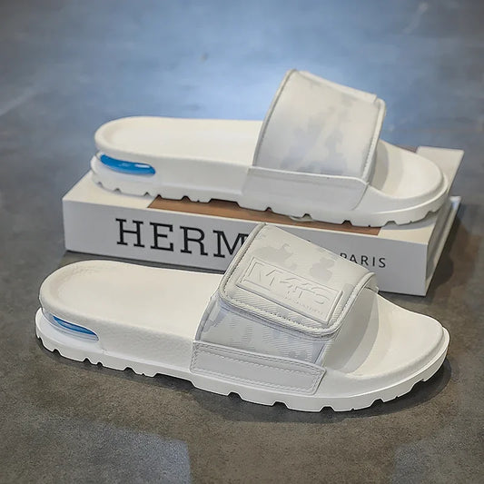 2025 Spring and Summer Trend Fashion Wear Super Soft Slippers Men's Velcro Air Cushion Personality All Casual One Word Slides