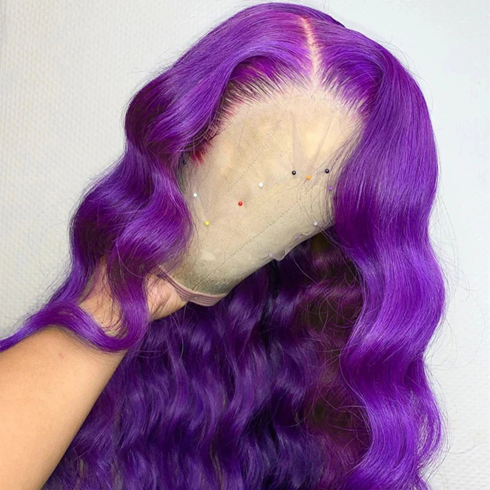 Body Wave Purple Lace Fronts Wigs Human Hair Preplucked 13x4 HD Lace Frontal Wig Colored High Density Human Hair Wigs For Women