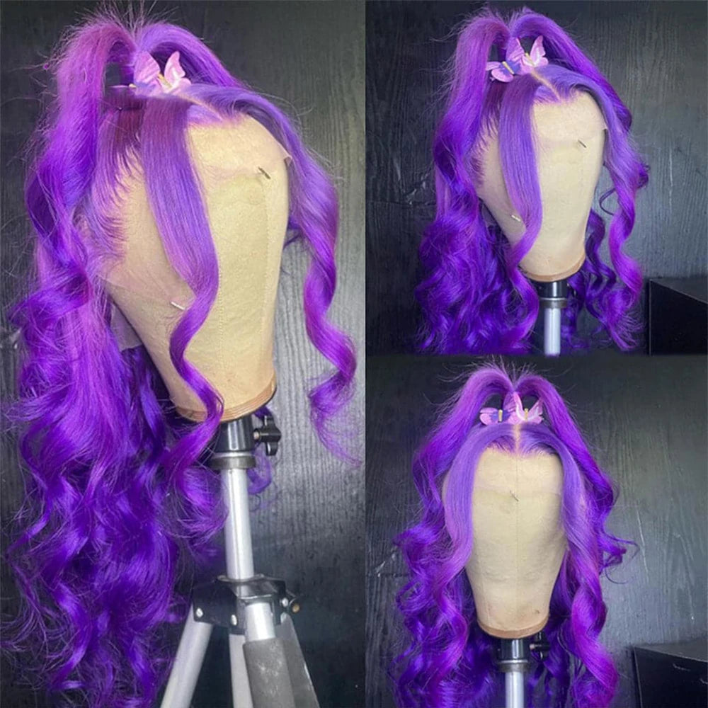Body Wave Purple Lace Fronts Wigs Human Hair Preplucked 13x4 HD Lace Frontal Wig Colored High Density Human Hair Wigs For Women