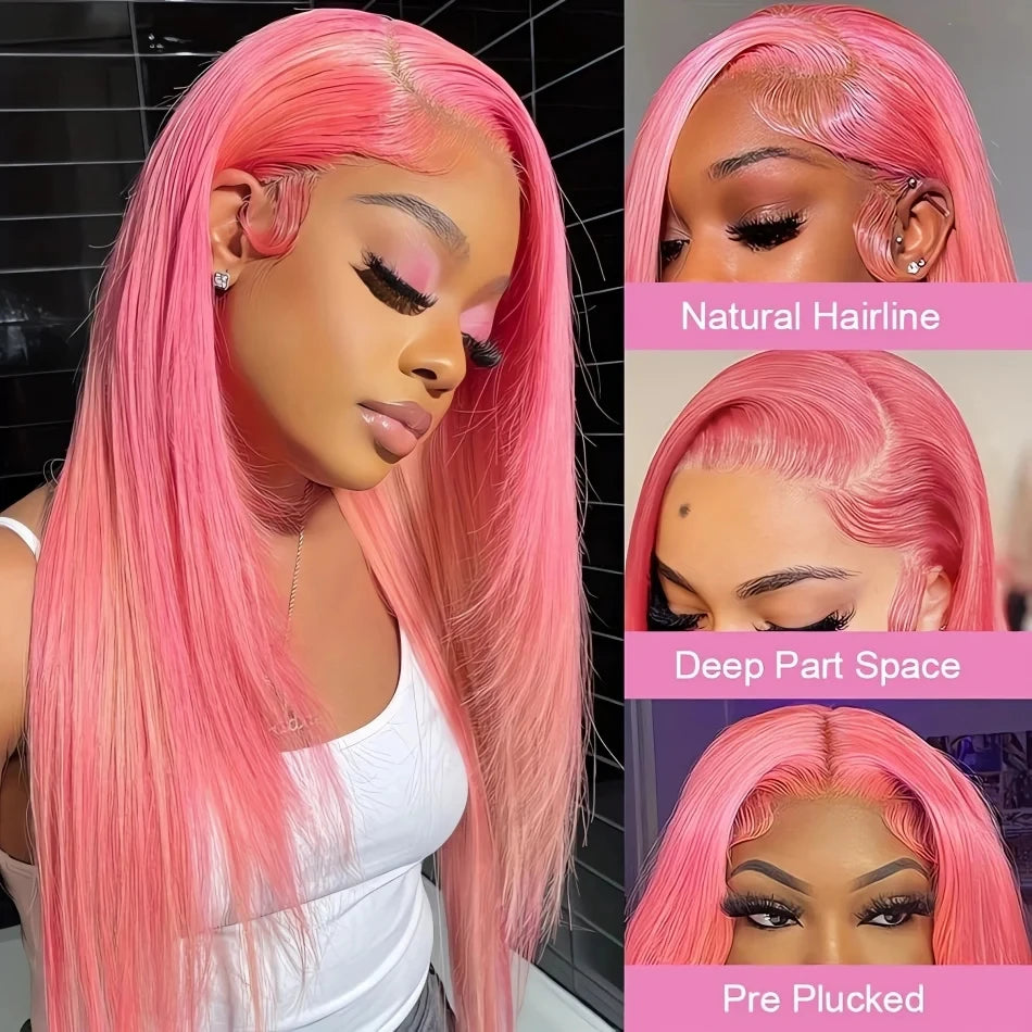 Light Pink 13x6 HD Lace Front Human Hair Wigs For Women Pre Plucked Brazilian Straight 13x4 HD Frontal Wigs 100% Human Hair Wig