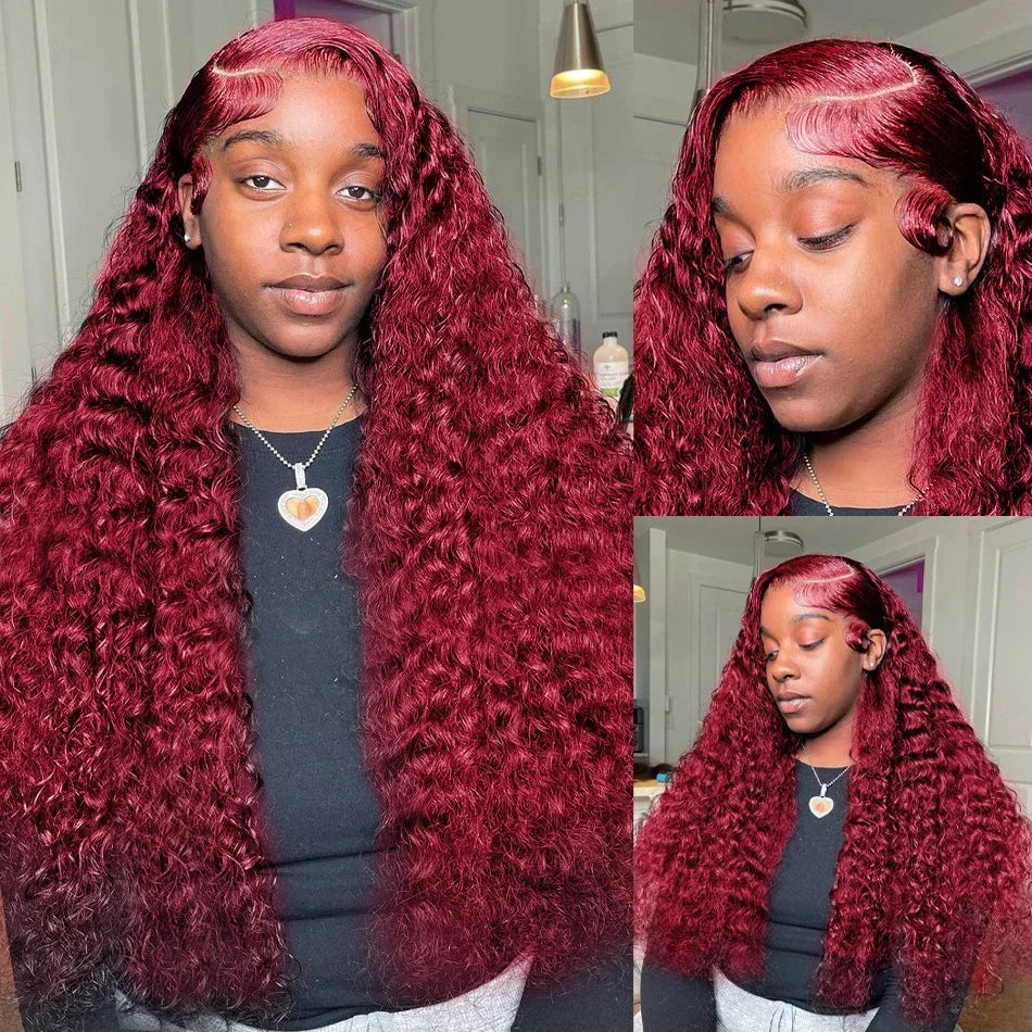 Wet And Wavy 99j Lace Frontal Wig Human Hair Burgundy 13x6 Hd Lace Frontal Human Hair Wig Red Curly Lace Front Human Hair Wigs