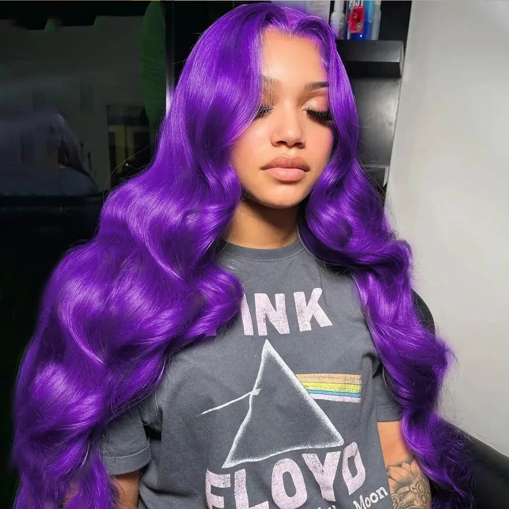 Body Wave Purple Lace Fronts Wigs Human Hair Preplucked 13x4 HD Lace Frontal Wig Colored High Density Human Hair Wigs For Women