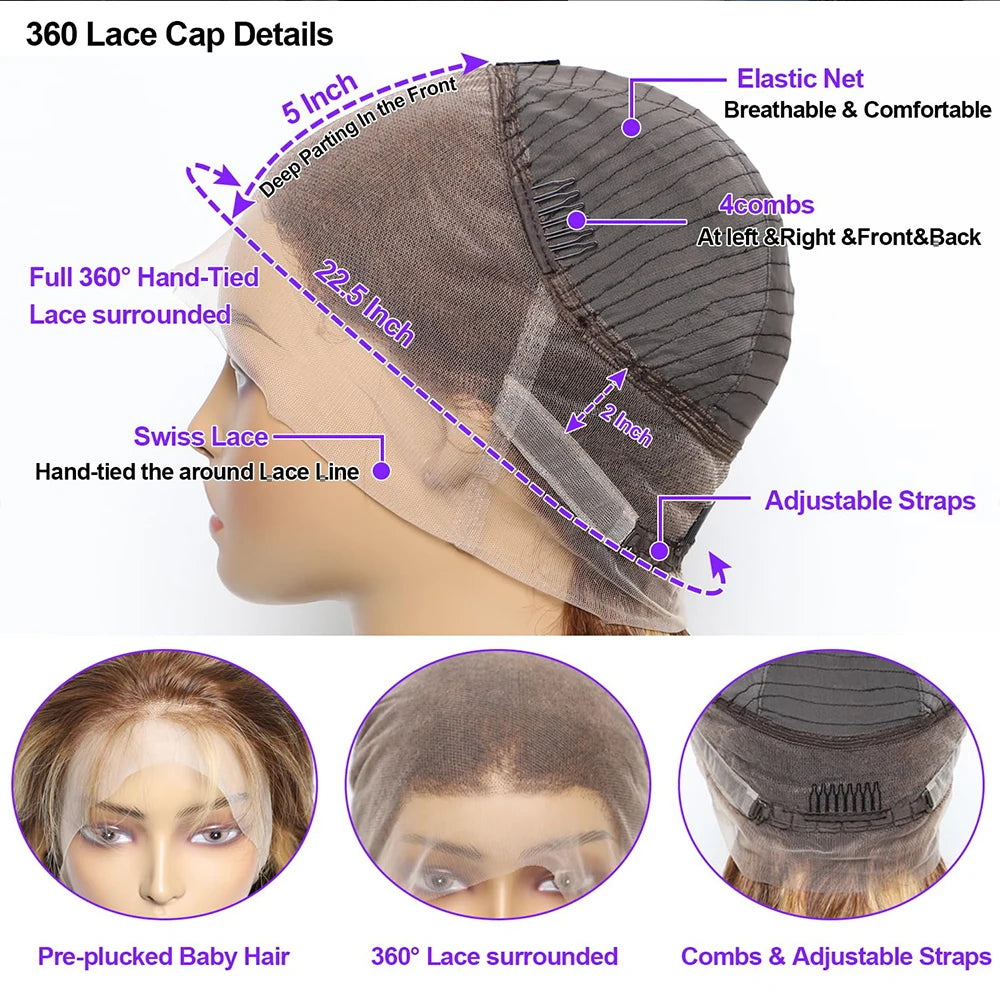 200 Density Purple Lace Fronts Wigs Human Hair Bone Straight HD Lace Wig 13x4 Human Hair Preplucked High Density Lace Wig