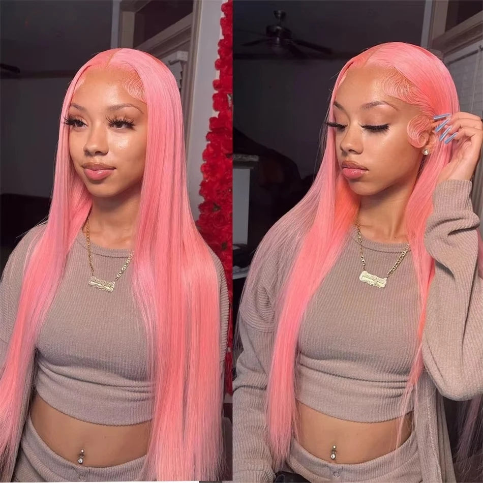 Light Pink 13x6 HD Lace Front Human Hair Wigs For Women Pre Plucked Brazilian Straight 13x4 HD Frontal Wigs 100% Human Hair Wig