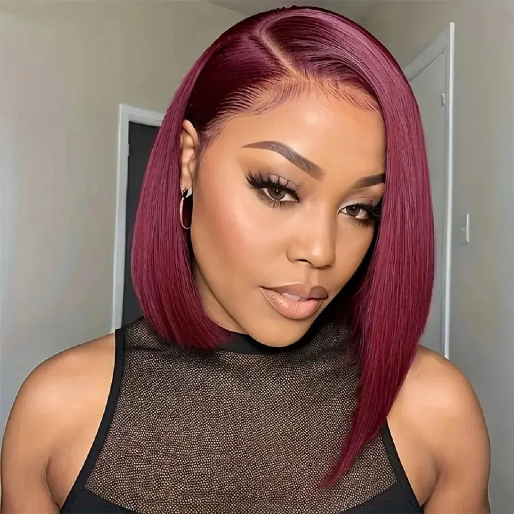 13x4 Nave Blue Bob Wig Colored Lace Front Human Hair Wigs Short Bob Wig Dark Blue Bone Straight Lace Frontal Wig 100% Human Hair