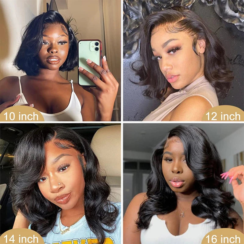 Body Wave Short Bob Wig 200 Density 13x4 Lace Front Human Hair Wig 16 Inch 100% Brazilian Remy Hair Pre Plucked With Baby Hair