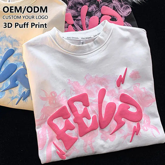 T-shirt Custom Graphic Oversized 3D Puff Print T Shirt for Men Manufacturer Plain T-shirt Heavy Weight Cotton Homme Tee