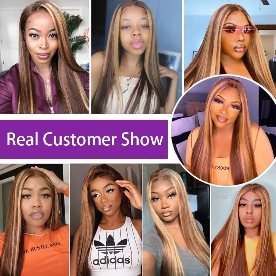Highlight Bone Straight Human Hair Lace Front Wigs Blonde Ombre Colored Brazilian 13X6 Lace Frontal Wigs For Women Pre Plucked