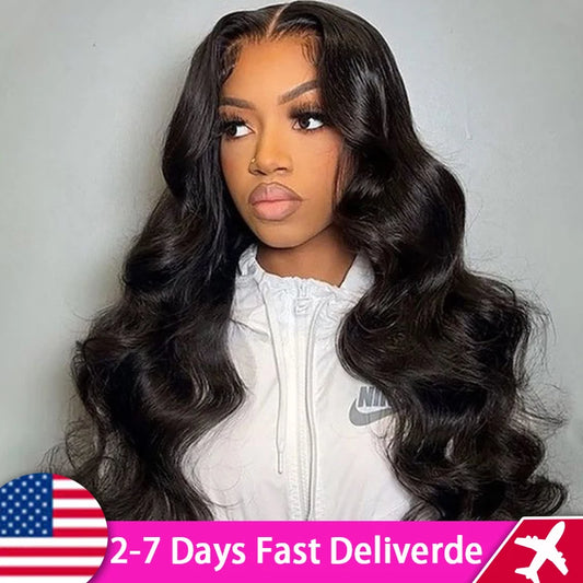 100% Brazilian Remy Human Hair Body Wave 13x4 13x6 Transparent Lace Front Wig Human Hair Pre Plucked Wigs For Women 180% Density