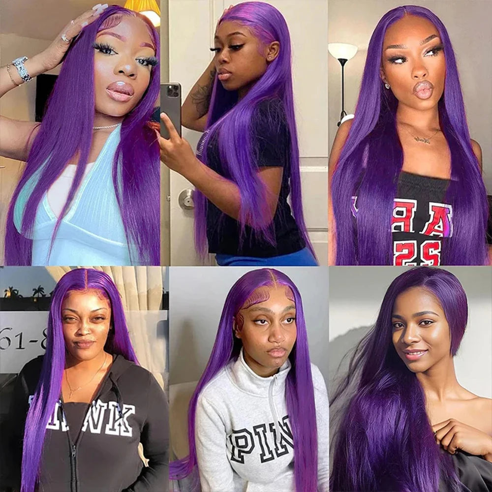 200 Density Purple Lace Fronts Wigs Human Hair Bone Straight HD Lace Wig 13x4 Human Hair Preplucked High Density Lace Wig