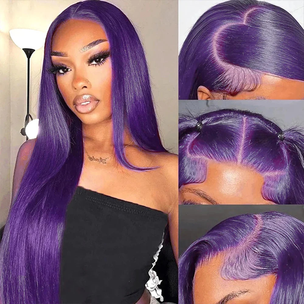 200 Density Purple Lace Fronts Wigs Human Hair Bone Straight HD Lace Wig 13x4 Human Hair Preplucked High Density Lace Wig