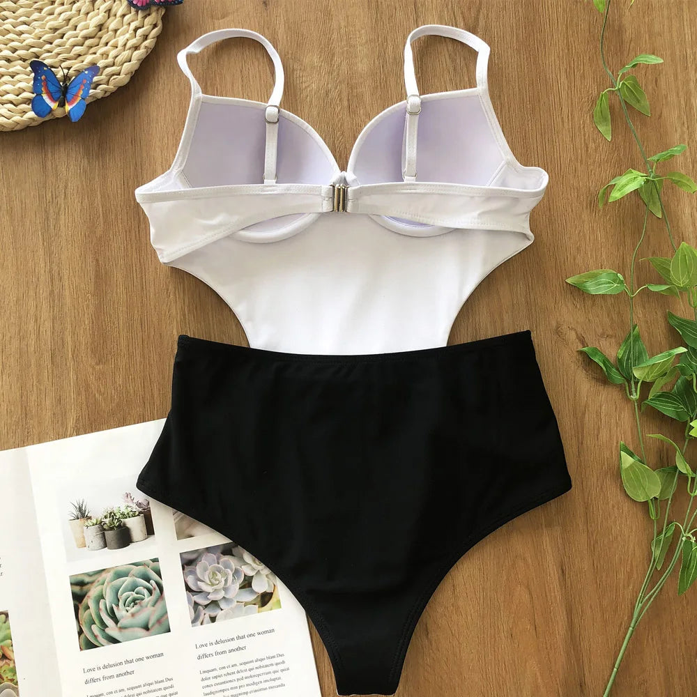 Vigoshely 2025 Sexy Push Up Swimwear Women Retro One Piece Swimsuit Female High Waist Belt Monokini Hollowed Bathing Suit Swim