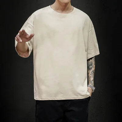New Summer Men's T Shirt Fashion Solid T Shirt Mens Oversized Hip Hop Short Sleeve Casual Cotton Mens Streetwear Top Tees