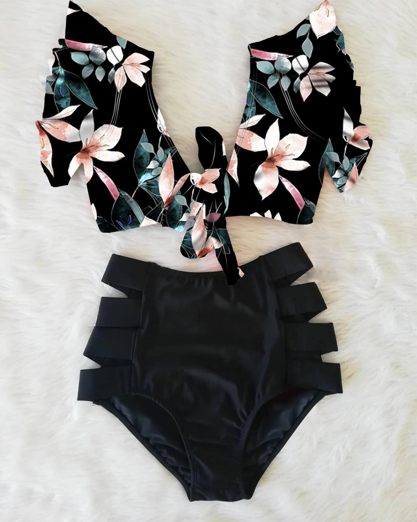 2026 High Waist Bandage Bikini Set For Women Floral Printed Ruffle Bikinis Push Up Strappy Brazilian Biquini Swimwear Swimsuit