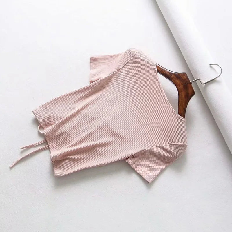 Sexy V Neck Cropped Tank Tops Women Drawstring Tie Up Front Camis Candy Colors Streetwear Slim Fit Ribbed Crop Top