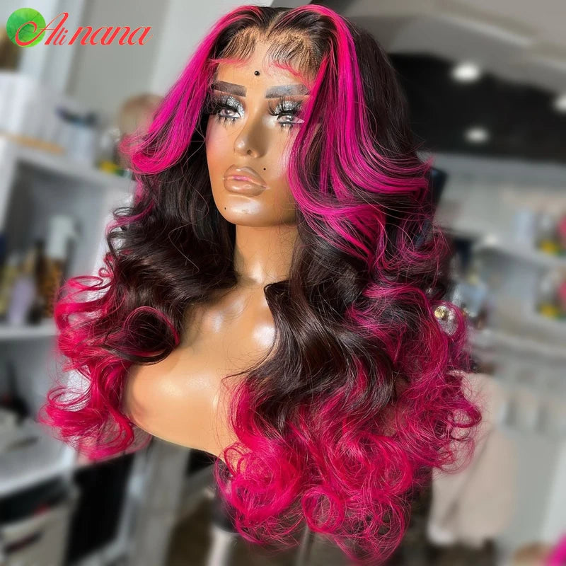 Highlights Yellow Colored Body Wave Wig HD 13x6 Lace Frontal Wig Ombre Pink Pre-Plucked Remy 100% Human Hair Wig For Black Women