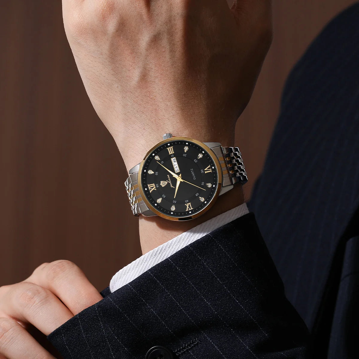 US Local Stock Gohuos 8806 Stainless Steel Quartz Men Watches Date Week Display Luminous Hands 30M Waterproof Wristwatch Reloj