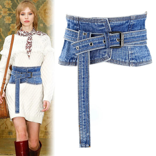 Denim Color Shapewear Waist Cincher Belt For Women Gothic Steampunk Buckle