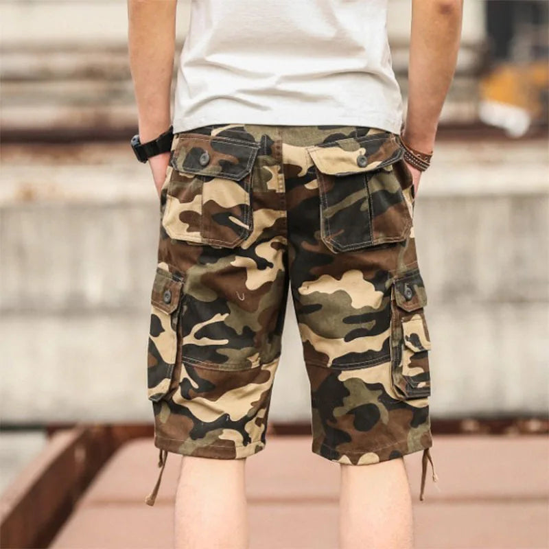 Summer Cargo Shorts Men Camouflage Camo Casual Cotton Multi-Pocket Baggy Bermuda Streetwear HipHop Military Tactical Work Shorts