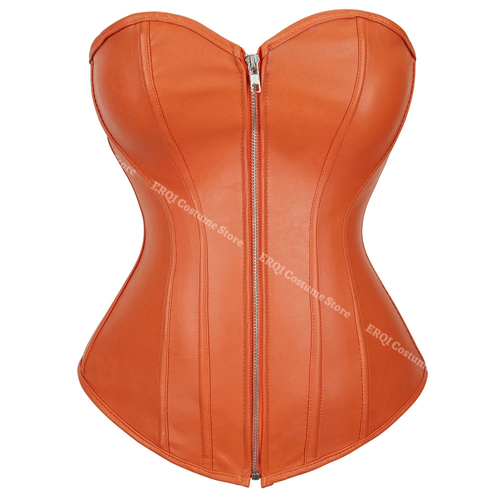 Faux Leather Corset Sexy Clubwear Bustier Hot Lingerie  Zipper Costume Lace up  Waist Cincher Top Plus Size