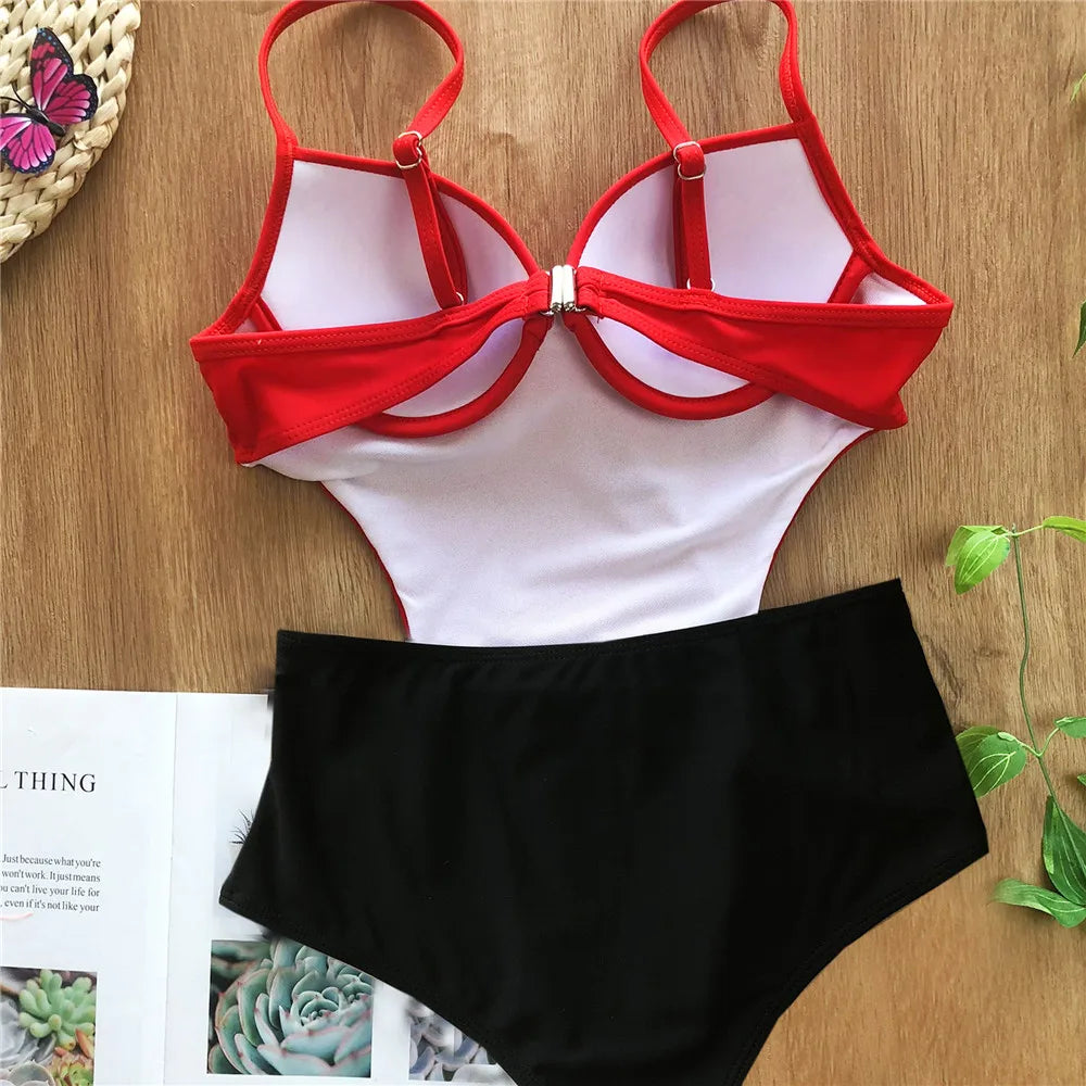 Vigoshely 2025 Sexy Push Up Swimwear Women Retro One Piece Swimsuit Female High Waist Belt Monokini Hollowed Bathing Suit Swim