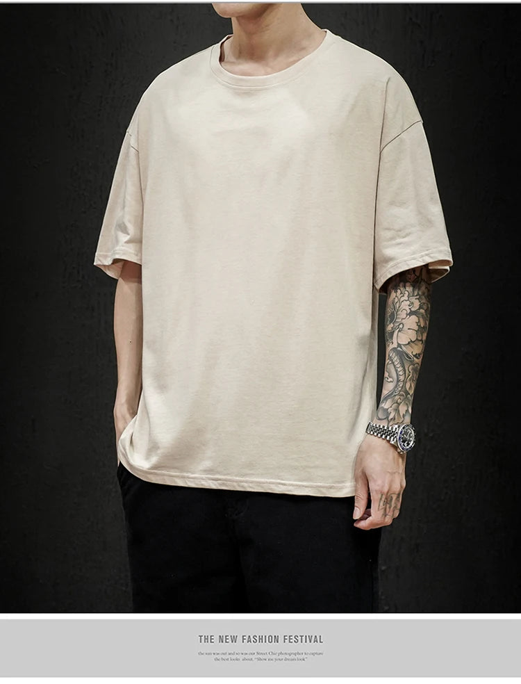 New Summer Men's T Shirt Fashion Solid T Shirt Mens Oversized Hip Hop Short Sleeve Casual Cotton Mens Streetwear Top Tees