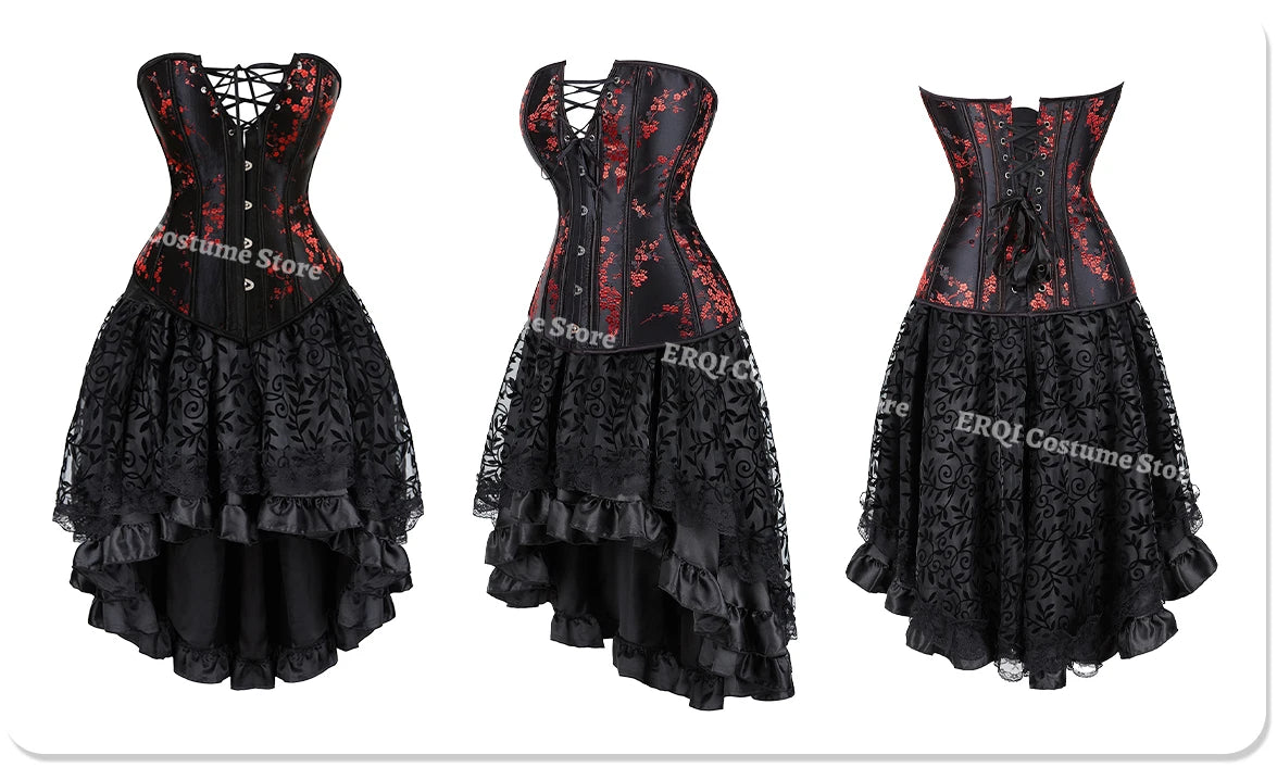 Corset Lingerie For Women Floral Jacquard Overbust Corset Waist Cincher Plum Bustier Sexy Hot Plus Size