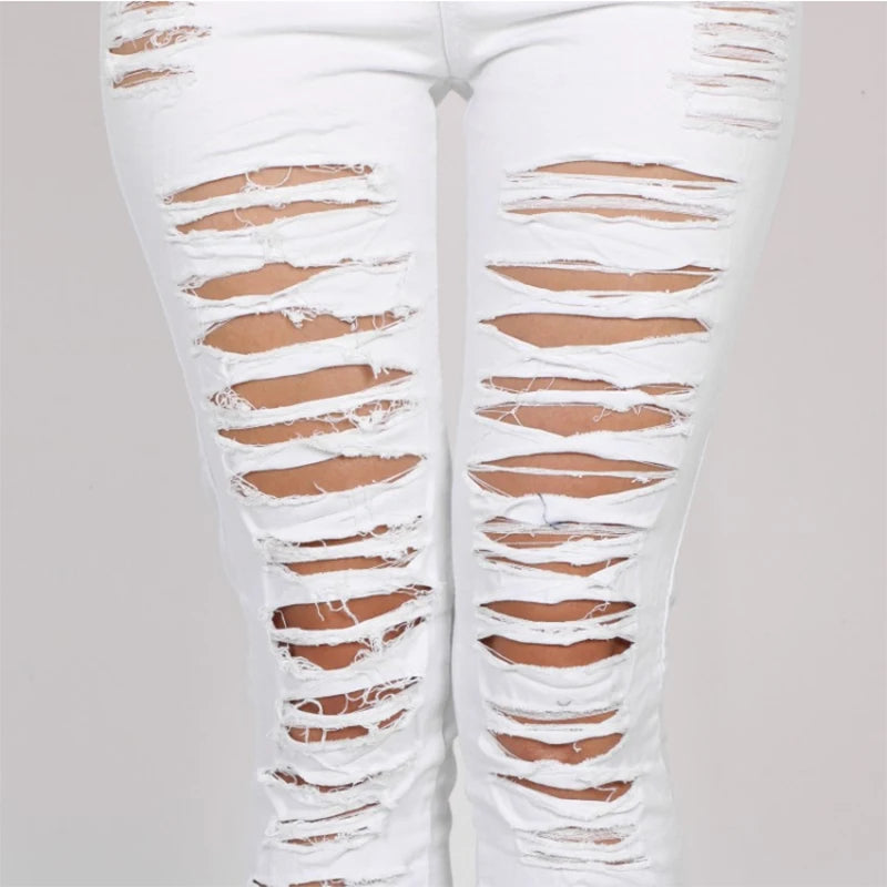 New Designer Women 2025 High Waist Ripped Jeans for Women Skinny Black White Jeans Woman Elastic Slim Jean Female Femme