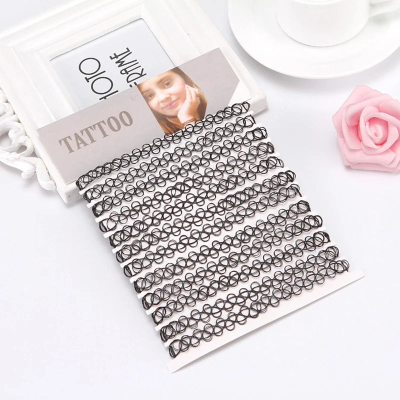 Choker Tattoo Necklace for Girls Gothic Chokers Necklaces for Women Elastic Hollow Punk Jewellery 12 pcs/Set