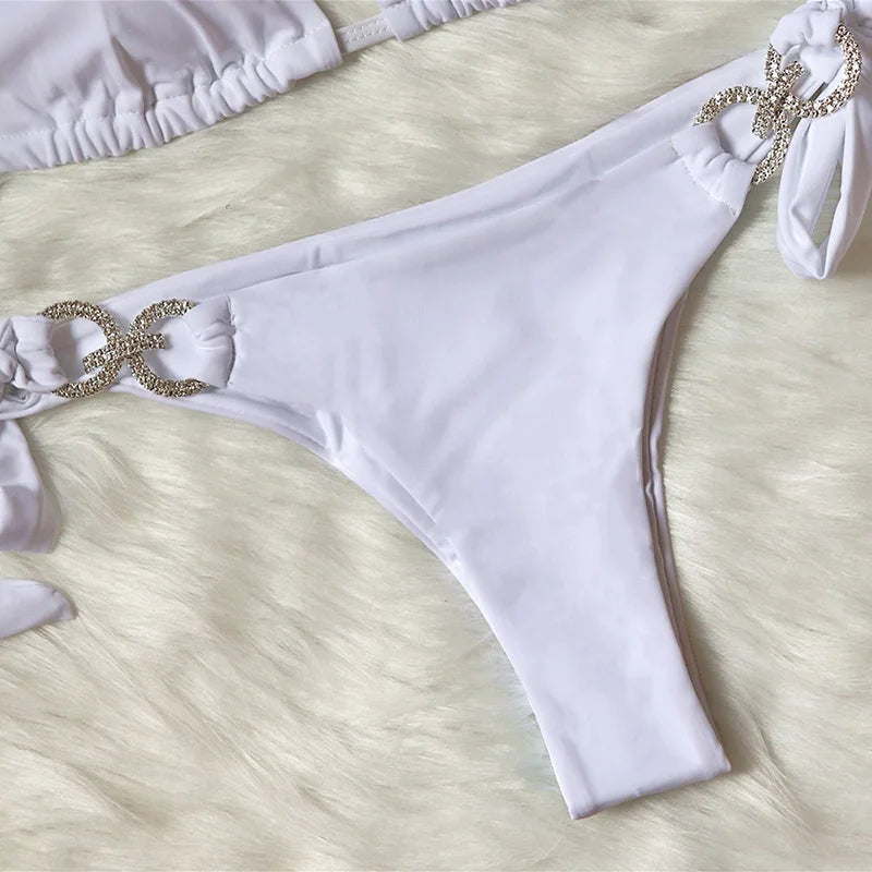2025 Shiny Rhinestone Diamond Bikini Women Swimsuit Female Swimwear Two Pieces Bikini Set Halter Bathing Suit Swim Beach Wear
