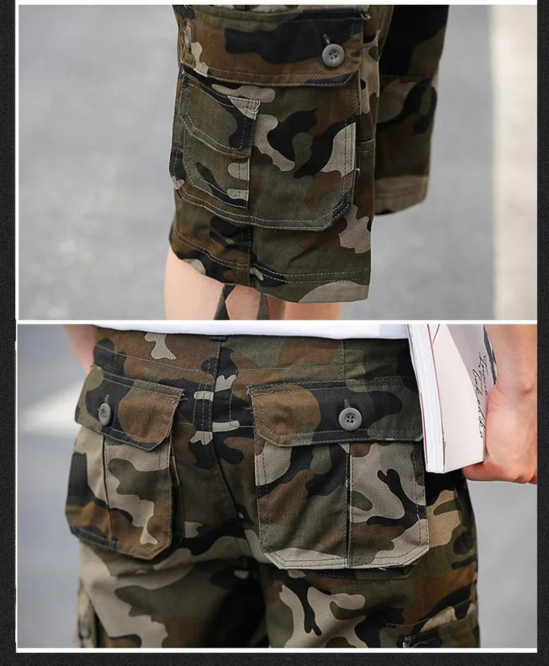 Summer Cargo Shorts Men Camouflage Camo Casual Cotton Multi-Pocket Baggy Bermuda Streetwear HipHop Military Tactical Work Shorts