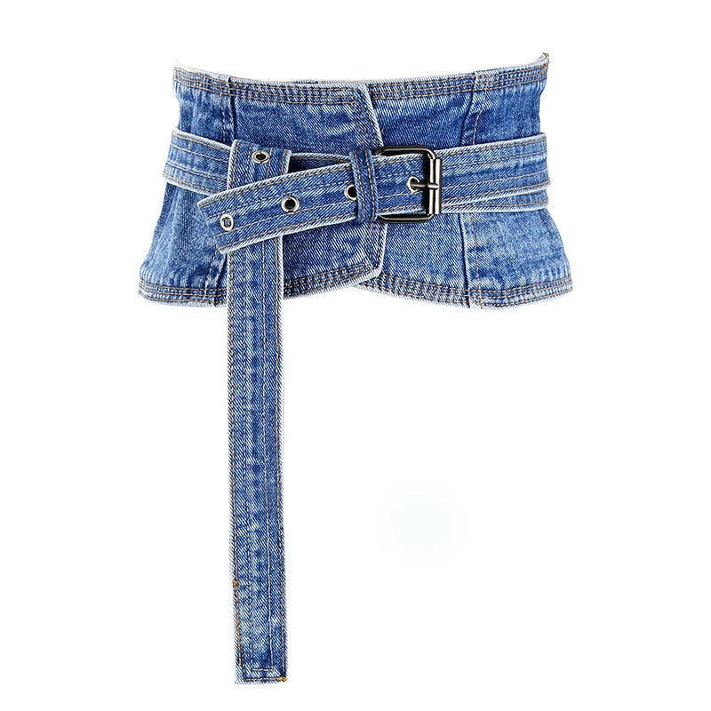 Denim Color Shapewear Waist Cincher Belt For Women Gothic Steampunk Buckle