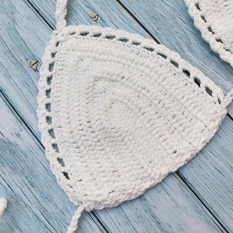 Have Lining Chest Pad Micro Bikini Set Women Crochet Sexy Swimsuit Solid Bikini Backless Swimwear Low Waist Bathing Suit Female